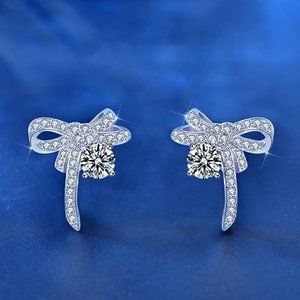 Certified 1ct. t.w. Diamond Bow Earrings 18k White Gold over Italian Silver